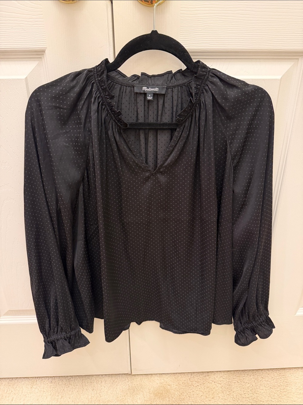 Madewell Black Swiss Dot Silk Blouse size small